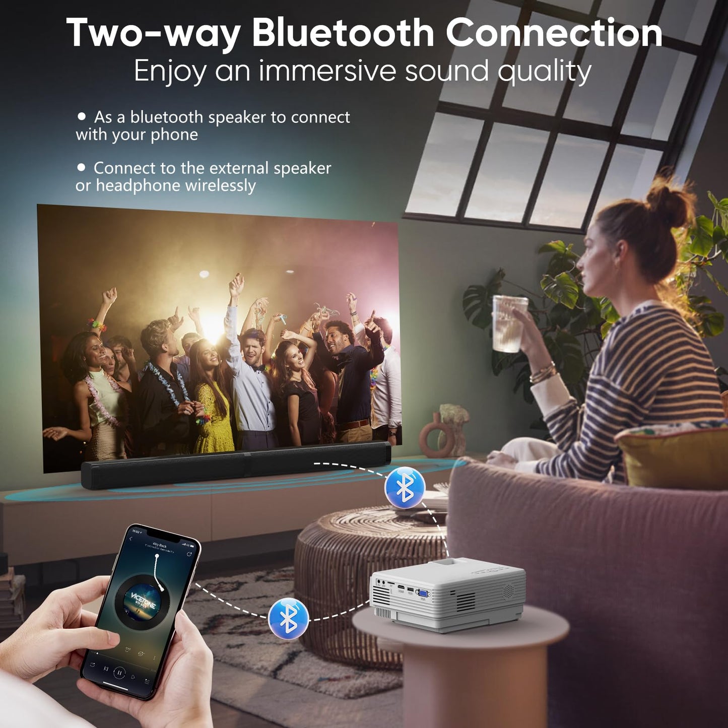 Projector with WiFi and Bluetooth, Upgrade Outdoor Projector, Mini Movie Projector Supports 1080P Synchronize Smartphone Screen by WiFi/USB Cable