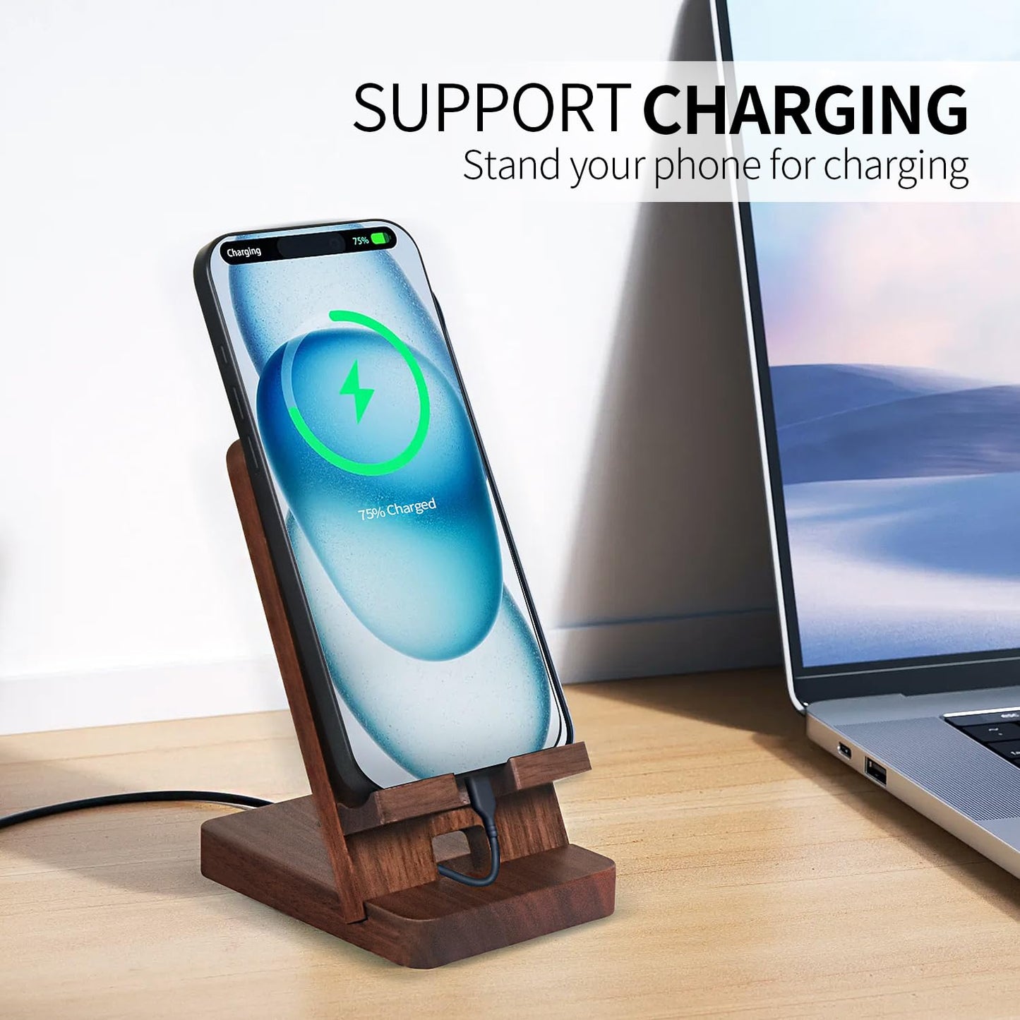 Cell Phone Stands of 3D MAGIC, Desktop Stand, Luxury Nature Wood Magnetic Phone Stand for Desk, Compatible with iPhone & All Cell Phones