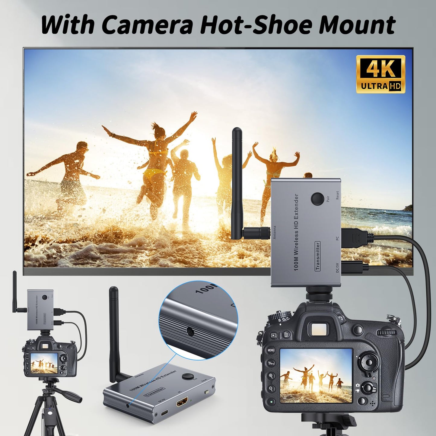 Wireless HDMI Transmitter and Receiver 4K@30Hz HDMI Wireless Extender Kit 328Ft/100M 4K Video & Audio Sender and Receiver for Casting Video & Audio