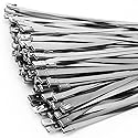 Metal Zip Ties of 100 Pcs, 11.8 inch 304 Stainless Steel Cable Ties, Heavy Duty Metal Zip Ties for Exhaust Wrap, Heat Resistant Fencing Ties.