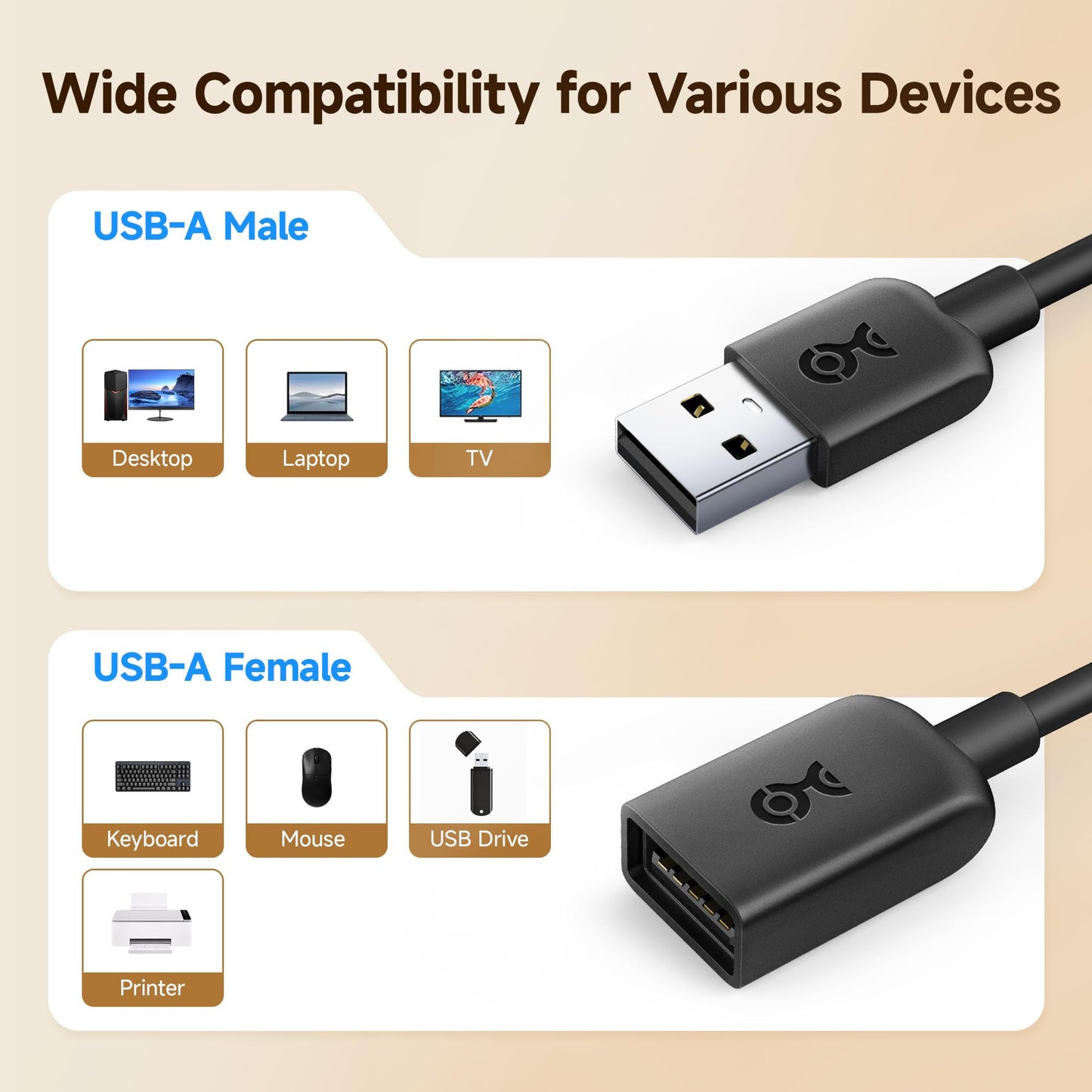 Cable Matters 3-Pack Short USB Extension Cable - 3ft, Male to Female USB Extender Cable, USB2.0 Extension Cord, 480Mbps, Black