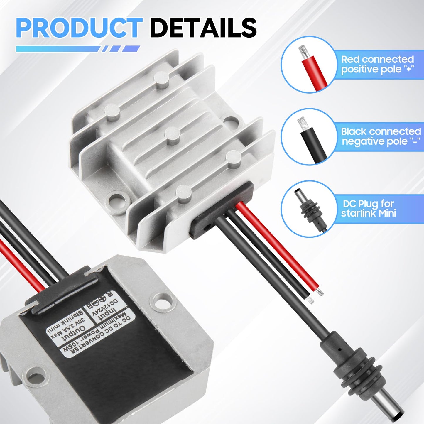 Starlink Mini 12V Adapter DC Step Up Converter Starlink Mini Power Cable 12V/24V to 30V 3.5A, 9V to 28V Input DC Step-Up Power Adapter Cord…