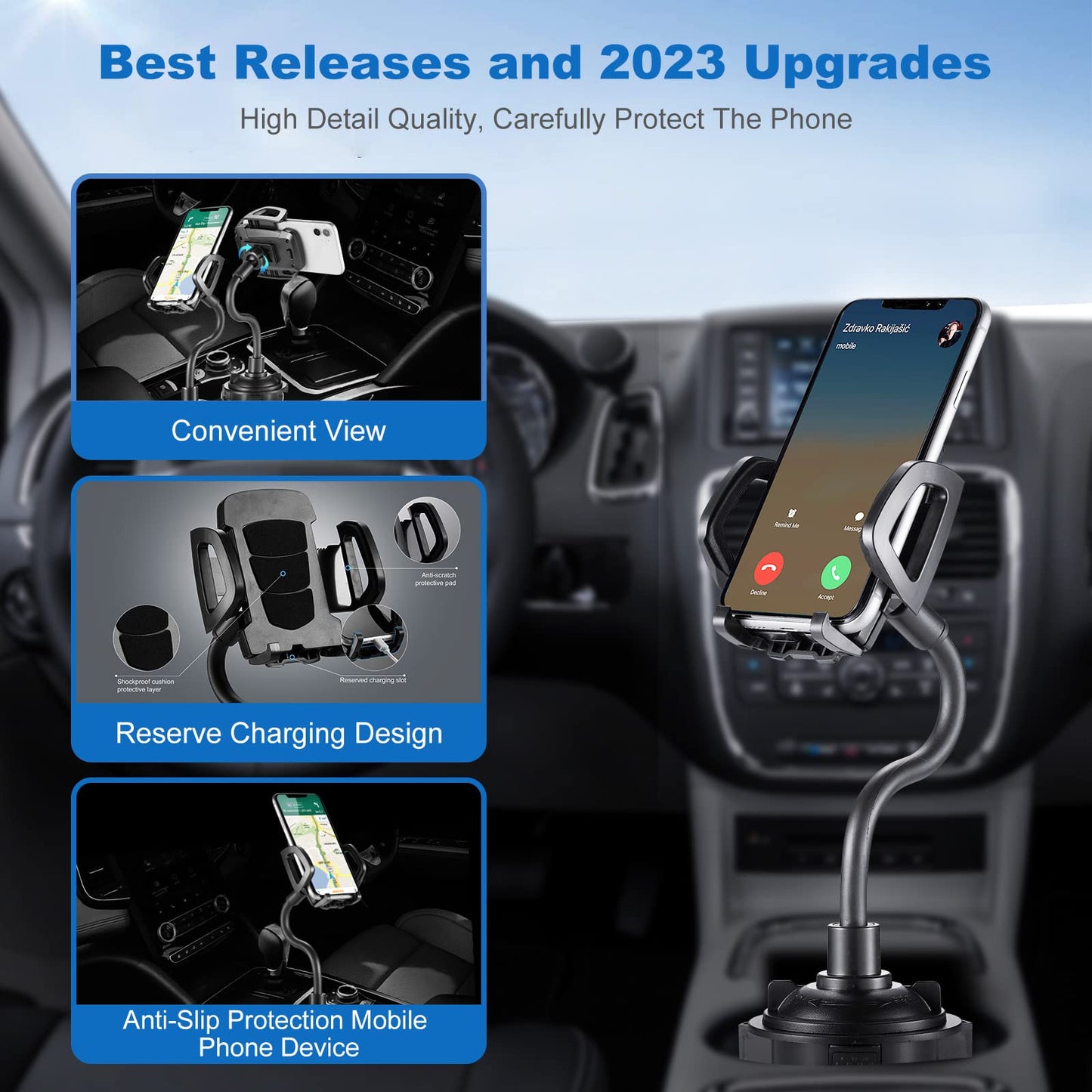 YUHENG Car Cup Holder Mount with 360° Rotation Adjustable Gooseneck,Car Phone Holder Mount for All Smartphones Cup Holder Cell Phone Automobile
