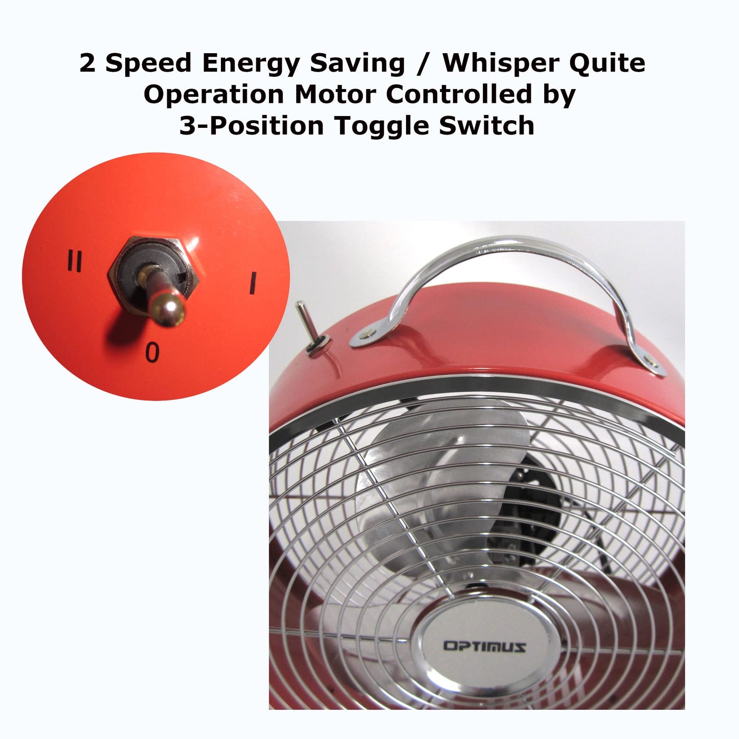 Optimus F-6310RD F-6310 2-Speed 50-Watt 10-In. Portable Retro Drum Fan (Red)