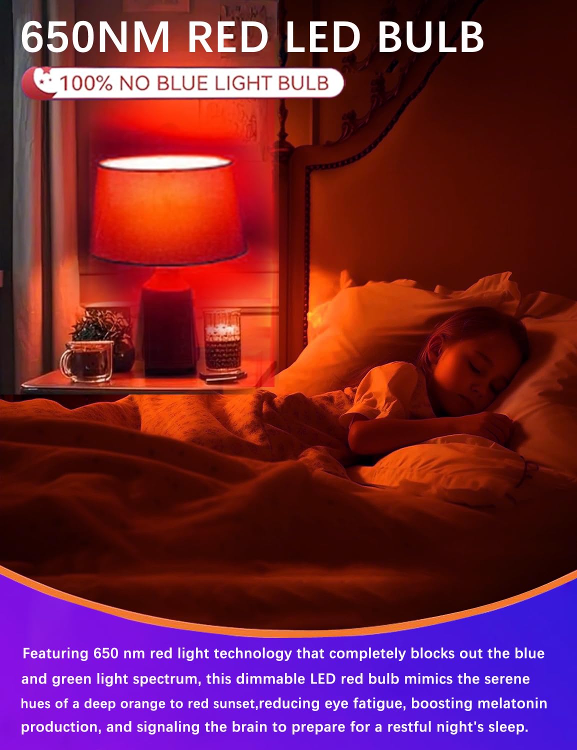 Ajuns LED Red Sleep Light Bulb Dimmable, 650nm Promoting Melatonin Red Bulb