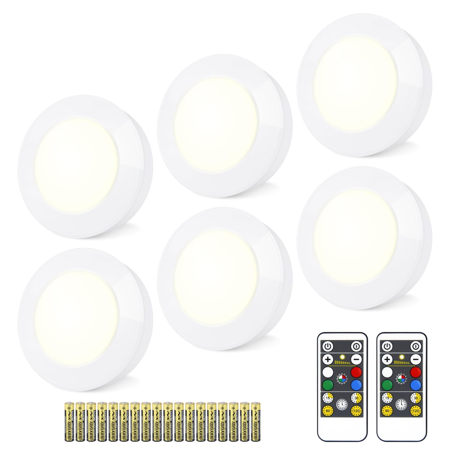 Wireless LED Puck Lights with Remote(6-Pack), Battery Operated Under Cabinet Lights,Color Changing Stick On Light,Dimmable Tap Light for Closet