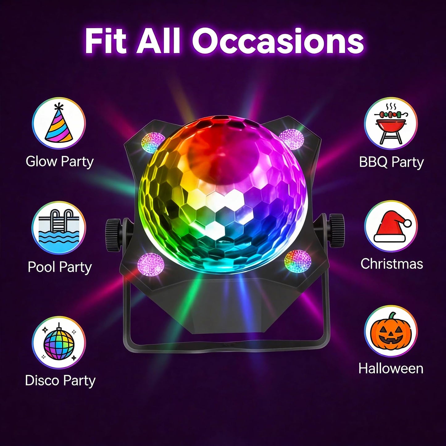 Disco Ball Party Lights Sound Activated Strobe DJ Stage Lighting 2 in 1 Glow Party Black Light for Home Room Dance Parties Birthday Karaoke Halloween