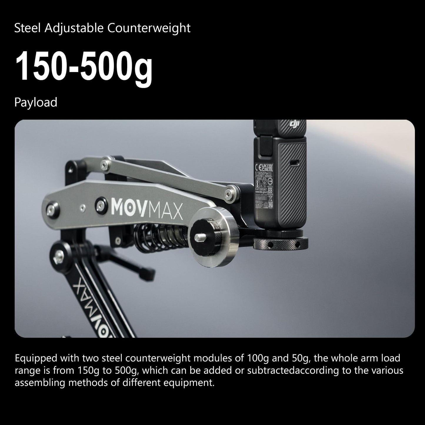 MOVMAX Blade Arm for DJI Pocket 3 Bundle with MOVMAX Blade Arm Hoop Connector for DJI Osmo Pocket 3 (Gray) (2 Items)