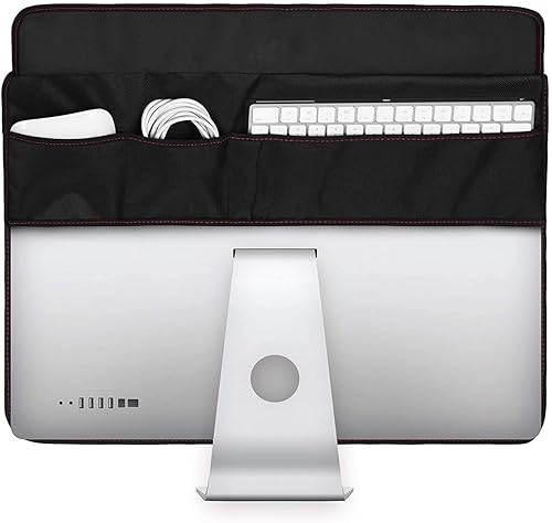 TXEsign Monitor Dust Cover, PU Leather PC Computer Monitor Screen Display Protector with Rear Pocket for IMAC 27 inch Slim A1862/A1419 (27", Black)