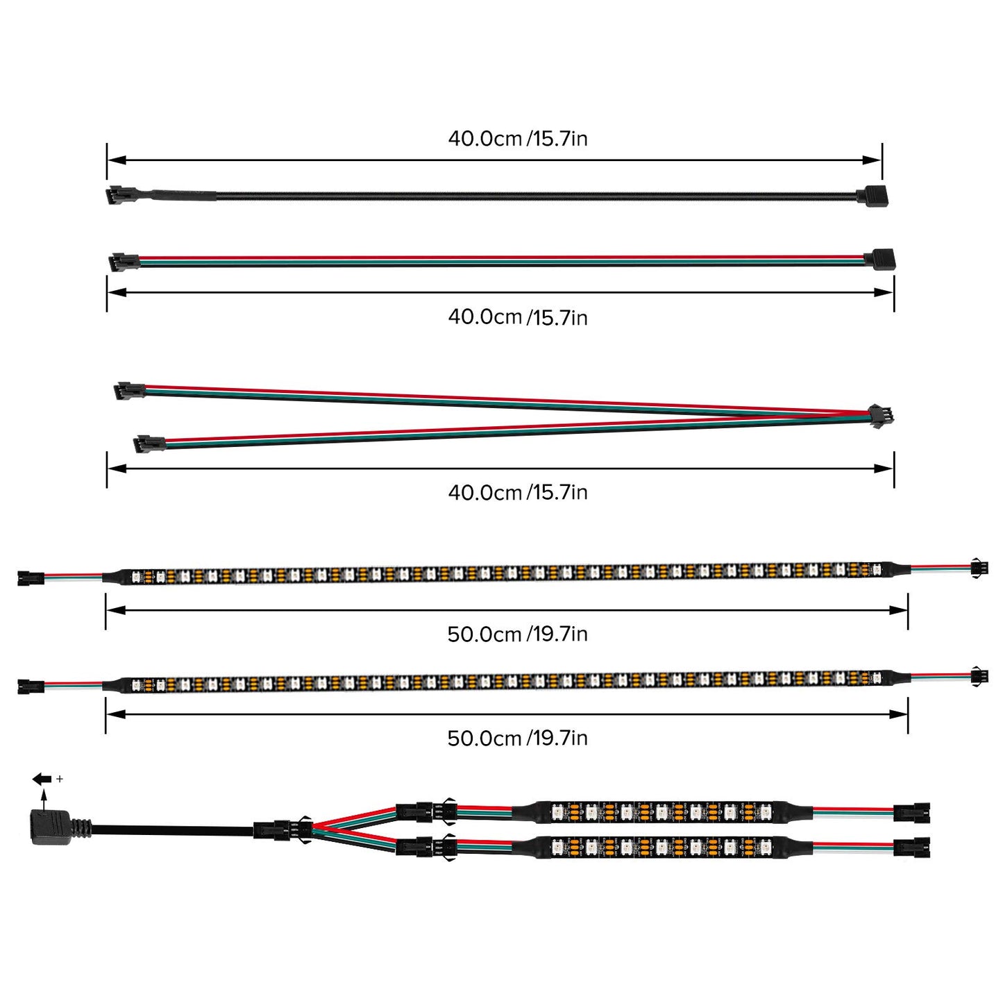 BTF-LIGHTING WS2812B IC PC Light Strip 2PCs 19in Individually Addressable for 5V 3Pin LED Headers for Asus Aura, Gigabyte RGB Fusion, MSI Mystic Light