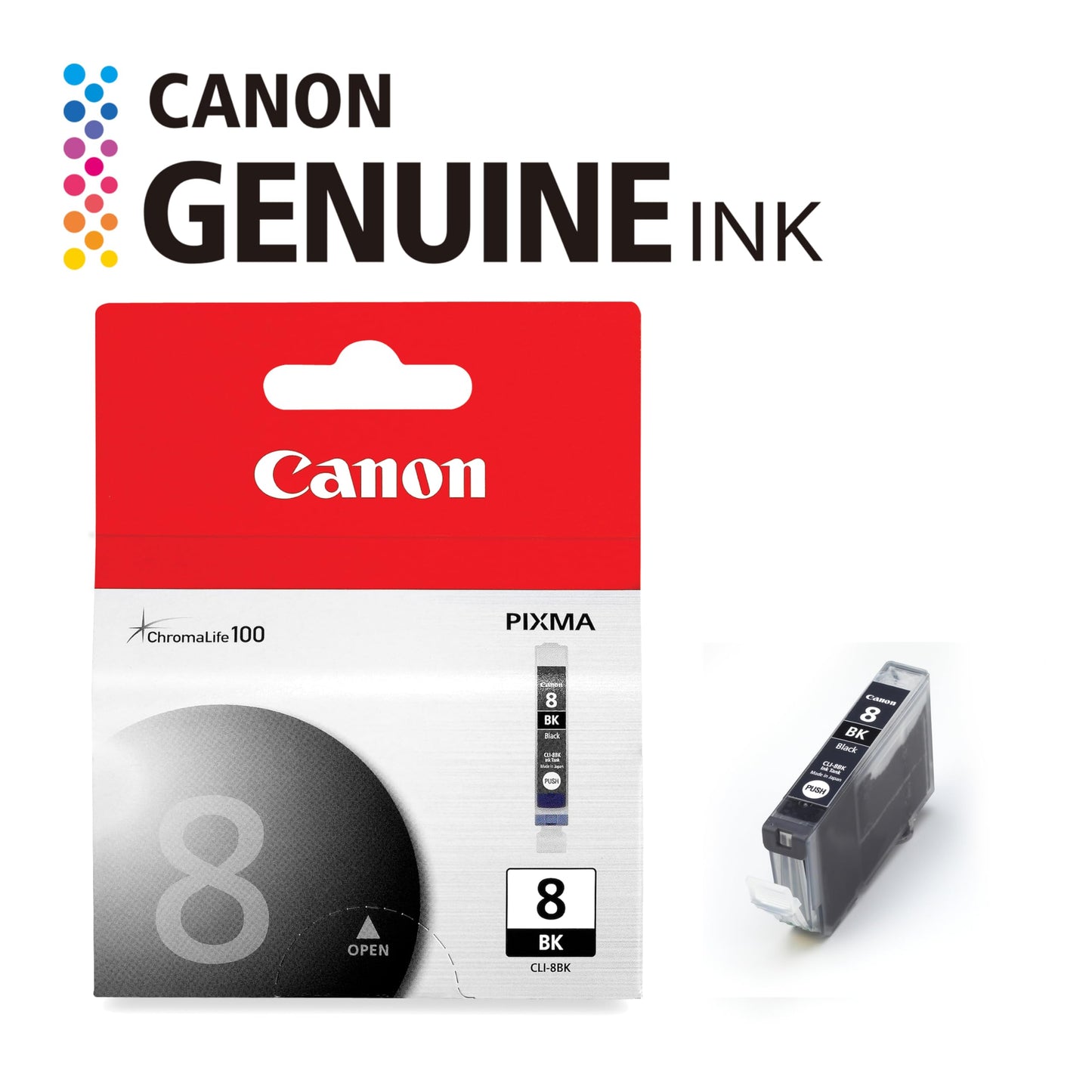 Canon CLI-8 Genuine Black Ink Tank, Compatible with iP5200R, iP5200, iP4200, iP4500, iP4300, MP970, MP960, MP950, MR800R, MP830, MP810, MP800, MP500
