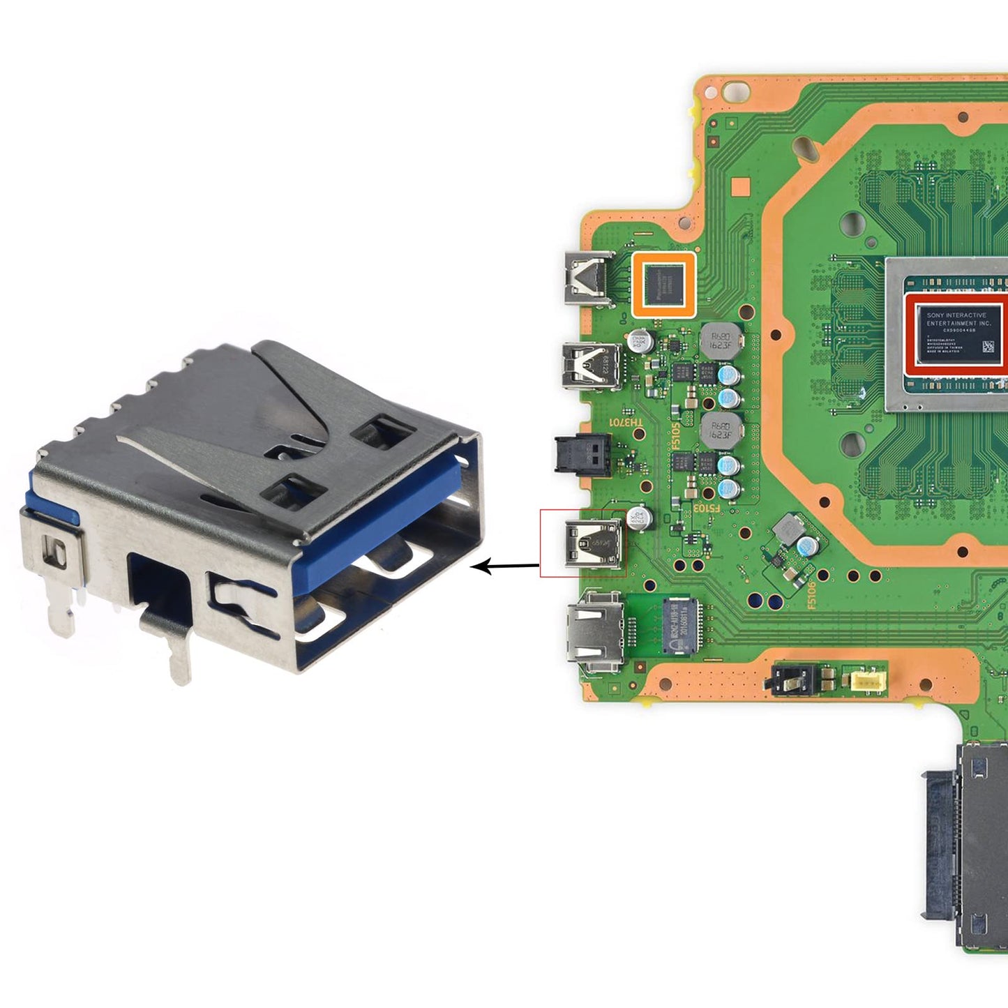 Rear USB Type-A Port Replacement Repair Part for PlayStation 4 PS4 Pro
