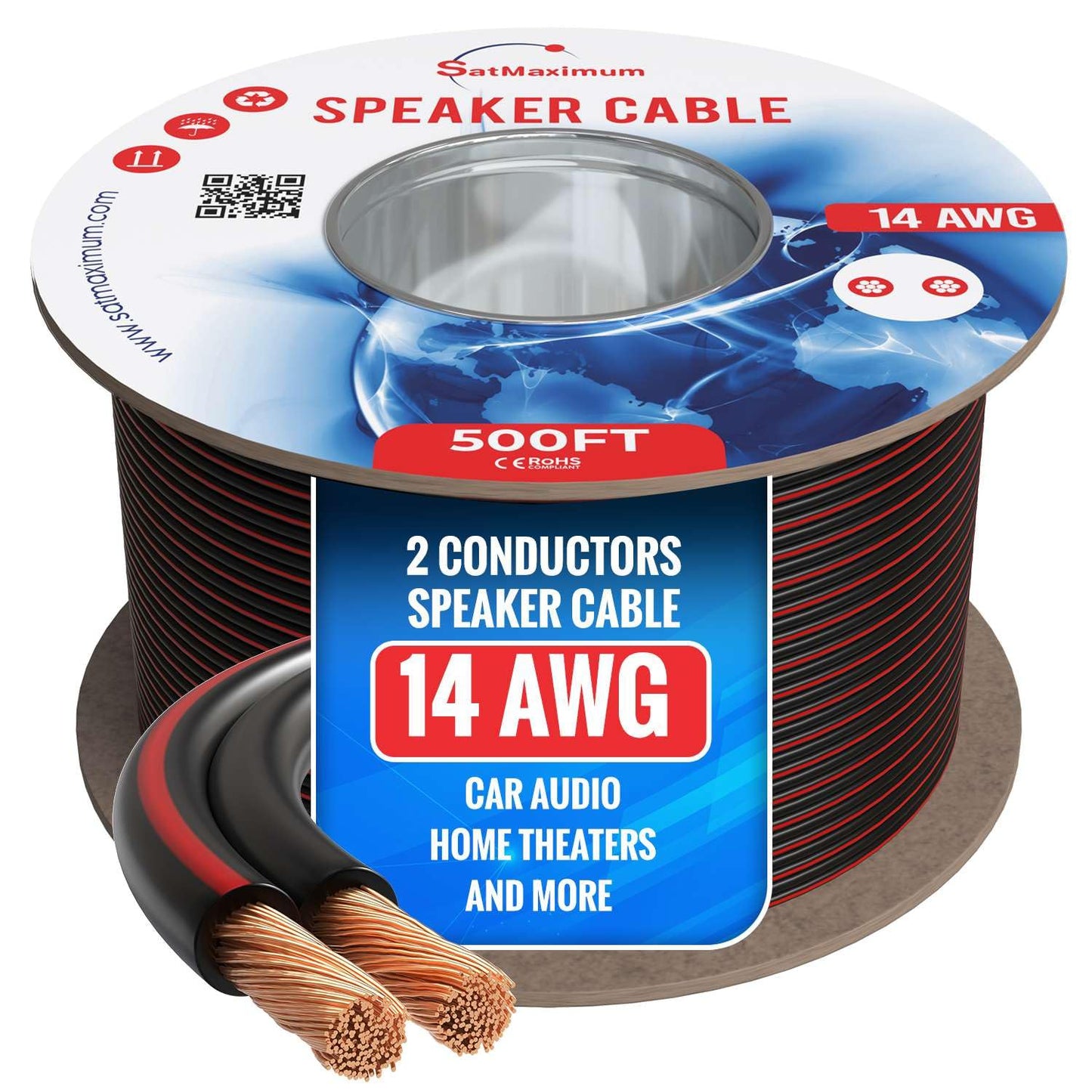 Cables Direct Online Speaker Cable 500FT 14AWG 2 Conductors (14/2) CL3 Rated CCA (Copper Clad Aluminum) Black Jacket Compatible with Low Voltage LED