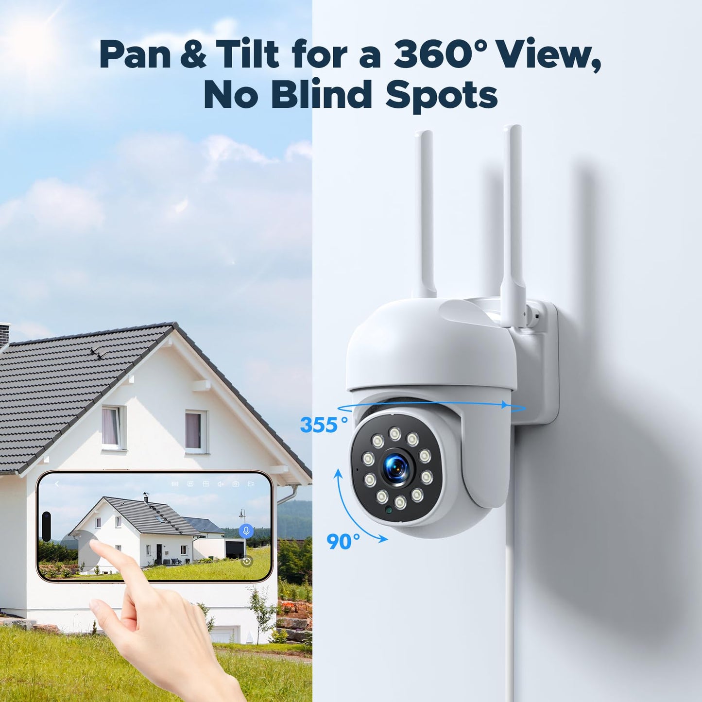 MOSBOK Home Security Camera System, 4Pcs PTZ Wireless Cameras with Auto Human/Pet/Vehicle Detection, 10CH 4K NVR with 24-7 Recording, 2-Way Audio