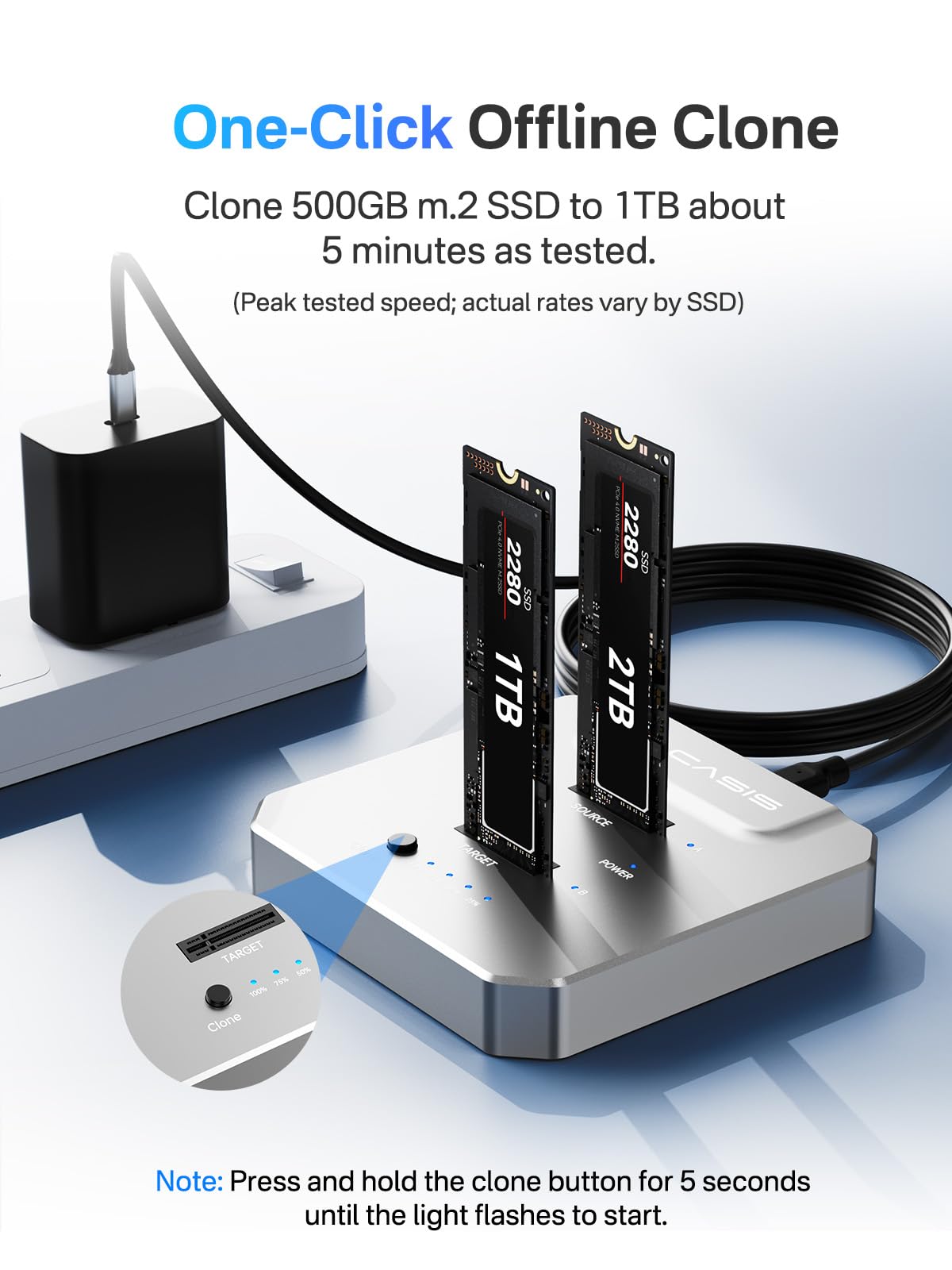 ACASIS 20Gbps M.2 NVMe SSD Cloner & Docking Station, Dual-Bay Offline Duplicator with Aluminum Heat Dissipation Enclosure, Tool-Free USB Adapter for M