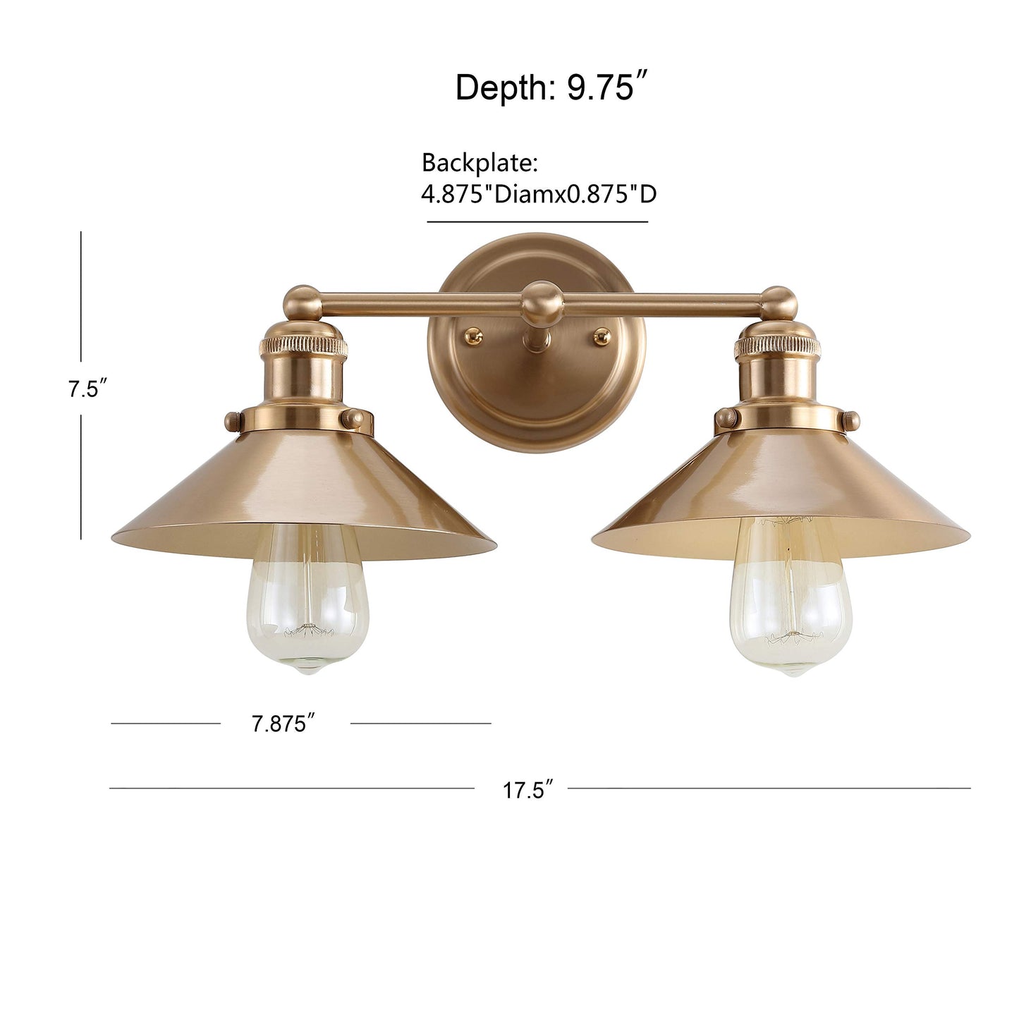 JONATHAN Y 17.5" Brass Gold 2-Light Industrial Farmhouse Metal Vanity Light Wall Sconce, Metal Shade for Bathroom Mirror, Kitchen, Entryway, LED Bulb