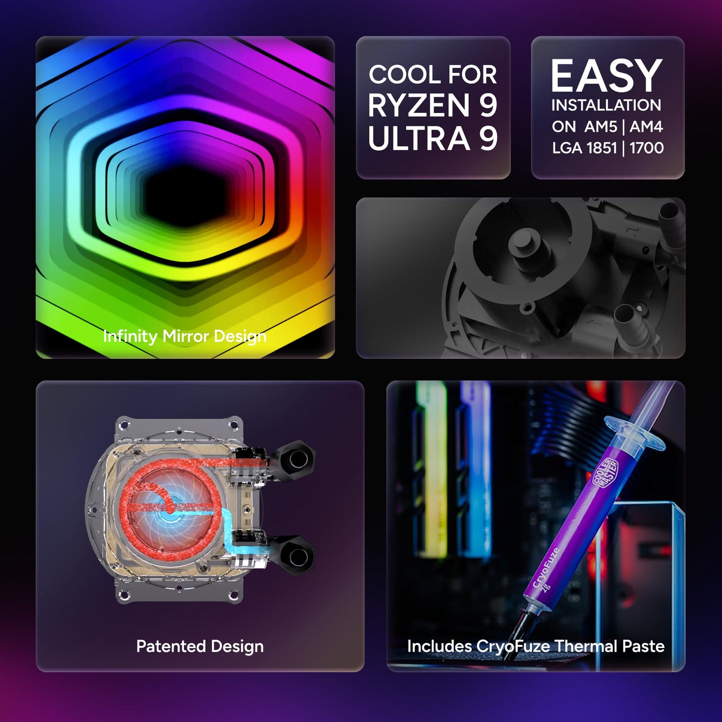 Cooler Master 360 Core II Liquid CPU AIO Cooler - 360mm Radiator, 3X ARGB PWM Fans, Infinity Mirror Dual-Chamber Pump, Quiet Cooling & Easy