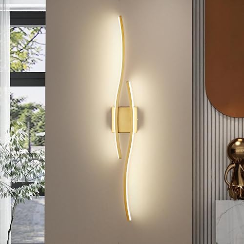Fang Yan Mei Modern Wall Sconces, Gold Wall Light Fixtures for Bedroom,3000K-6000K LED Wall Light for Living Room, Hallway, Bedroom