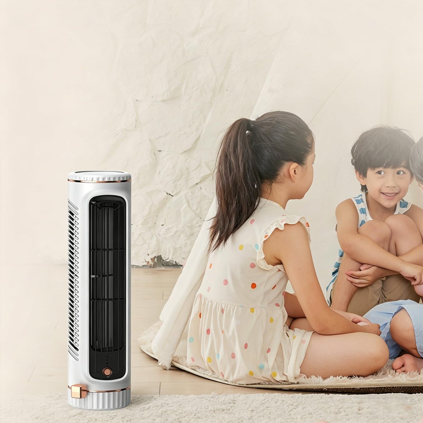 Seklirax Portable Tower Fan with 3 Speeds Desktop Cooling Fan Rechargeable Air Cooler USB Charging for Bedroom Kitchen Office Home (White)