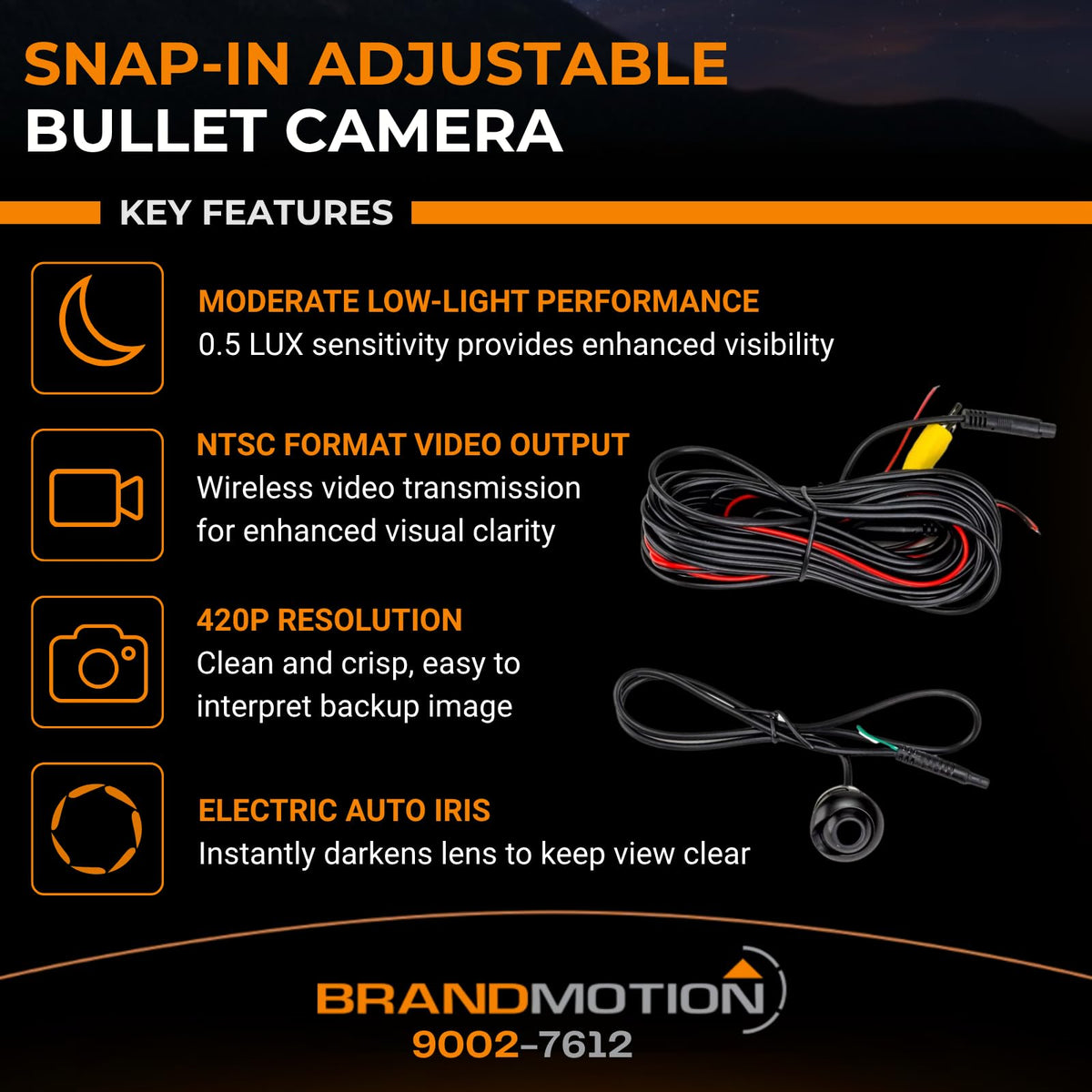 Brandmotion 9002-7612 Universal Adjustable Bullet Backup Camera