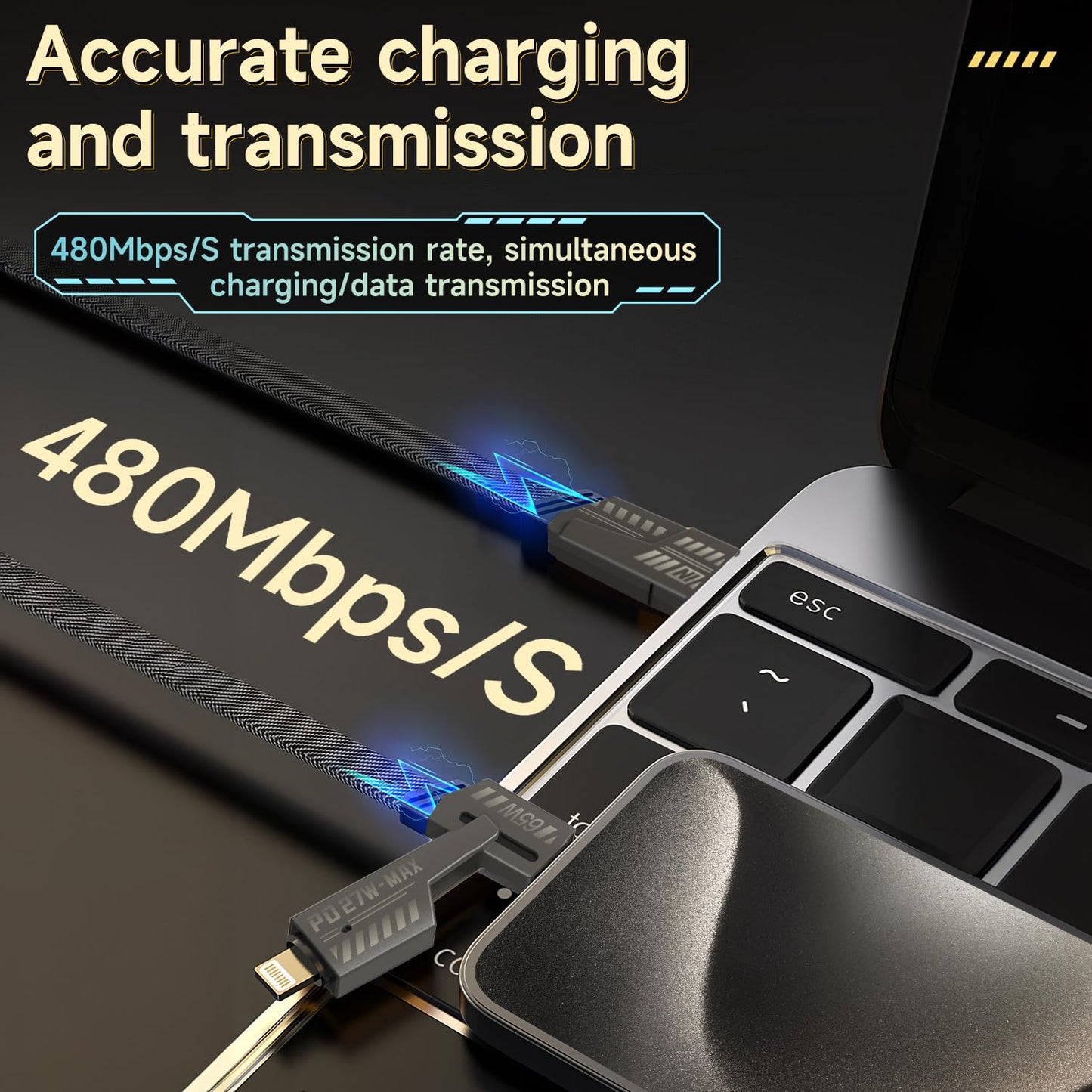Joywind 4-in-1 Charging Cable Fast Charging 65W (3Pack 3.3FT), USB C Lightning Charger Cord for iPhone 17/16/15/14/13 Series/Pad/Android/Tablets