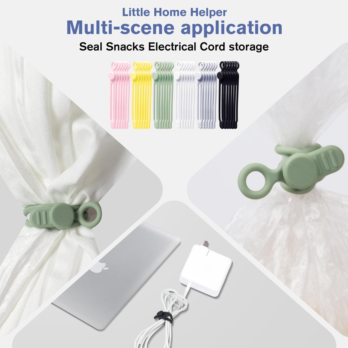 Wekcpta 60pcs Silicone Cable Ties 4.3 inch Reusable Cord Ties cord wrap Straps Keeper Wire Ties cable organizers for Charging Cords Wire Desk Cable