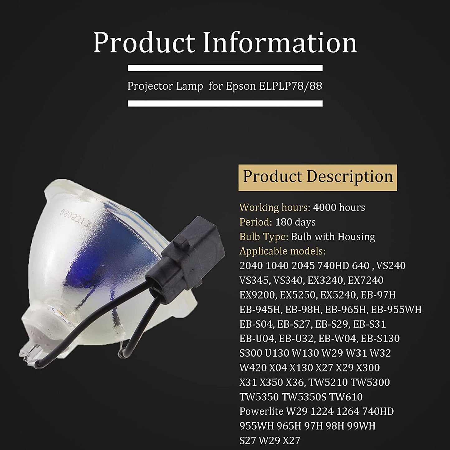 Amazing Lamps LP88 Replacement Projector Lamp for Elplp88 Epson Powerlite Home Cinema 2040 1040 2045 740HD 640 EX3240 EX7240 EX9200 EX5250 EX5240