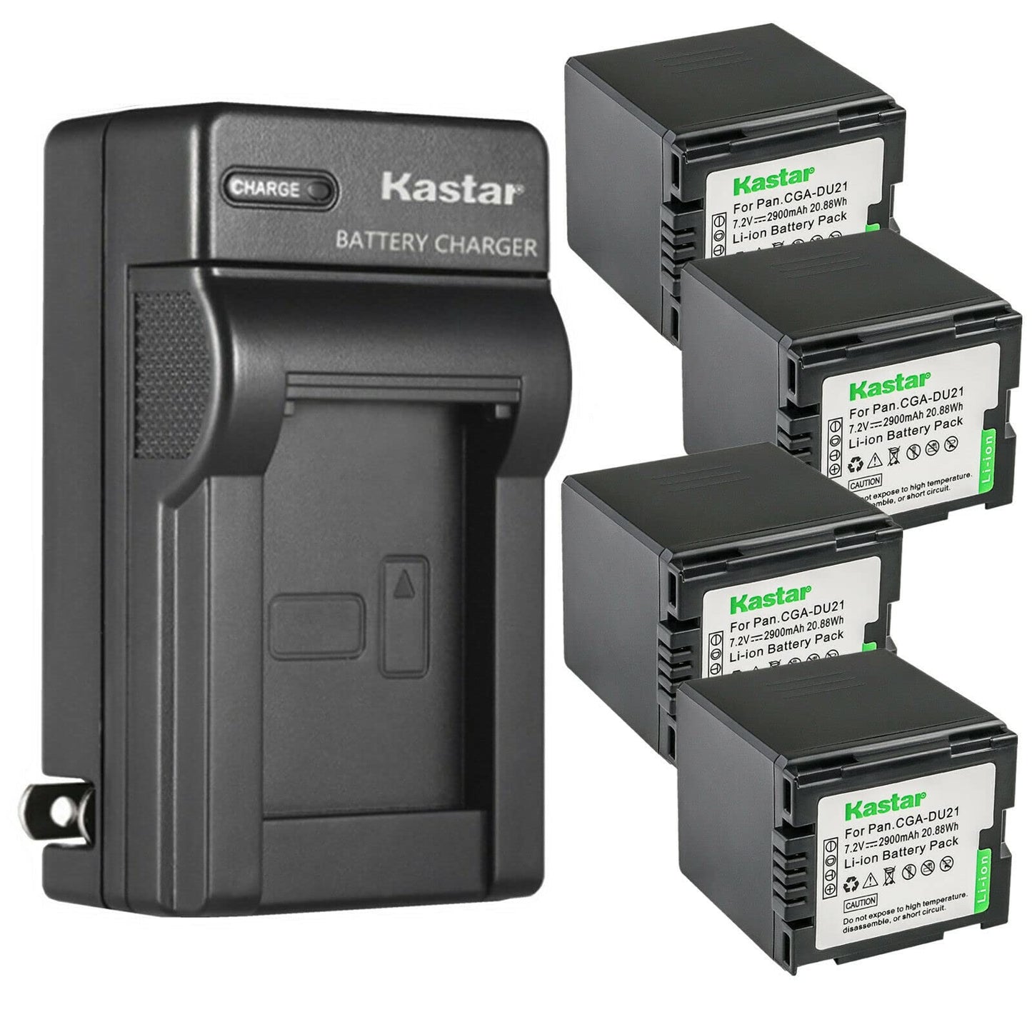 Kastar 4-Pack CGA-DU21 Battery and AC Wall Charger Replacement for Panasonic PV-GS80, PV-GS83, PV-GS85, PV-GS120, PV-GS150, PV-GS180, PV-GS200