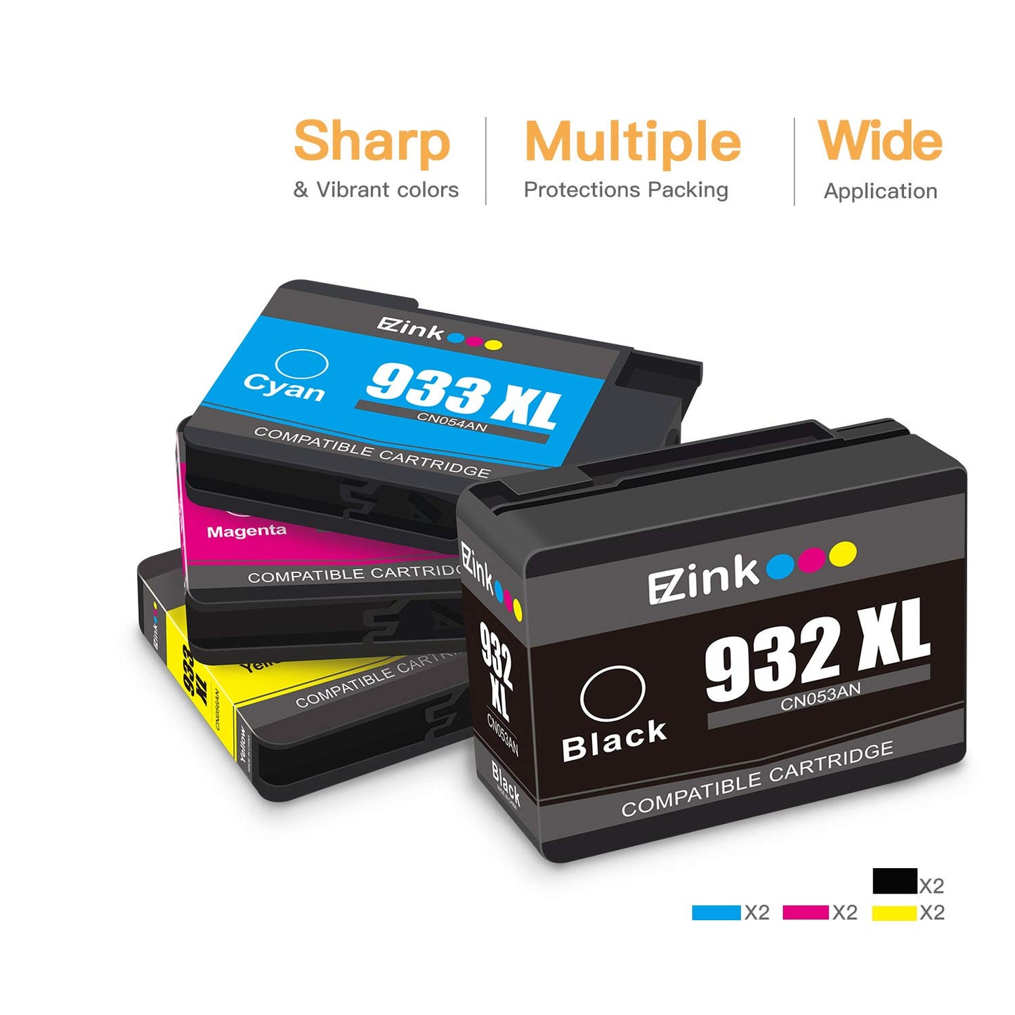 E-Z Ink (TM Compatible Ink Cartridge Replacement for HP 932XL 933XL 932 XL 933 XL to use with Officejet 6100 6600 6700 7110 7510 7610 7612 Printer (2