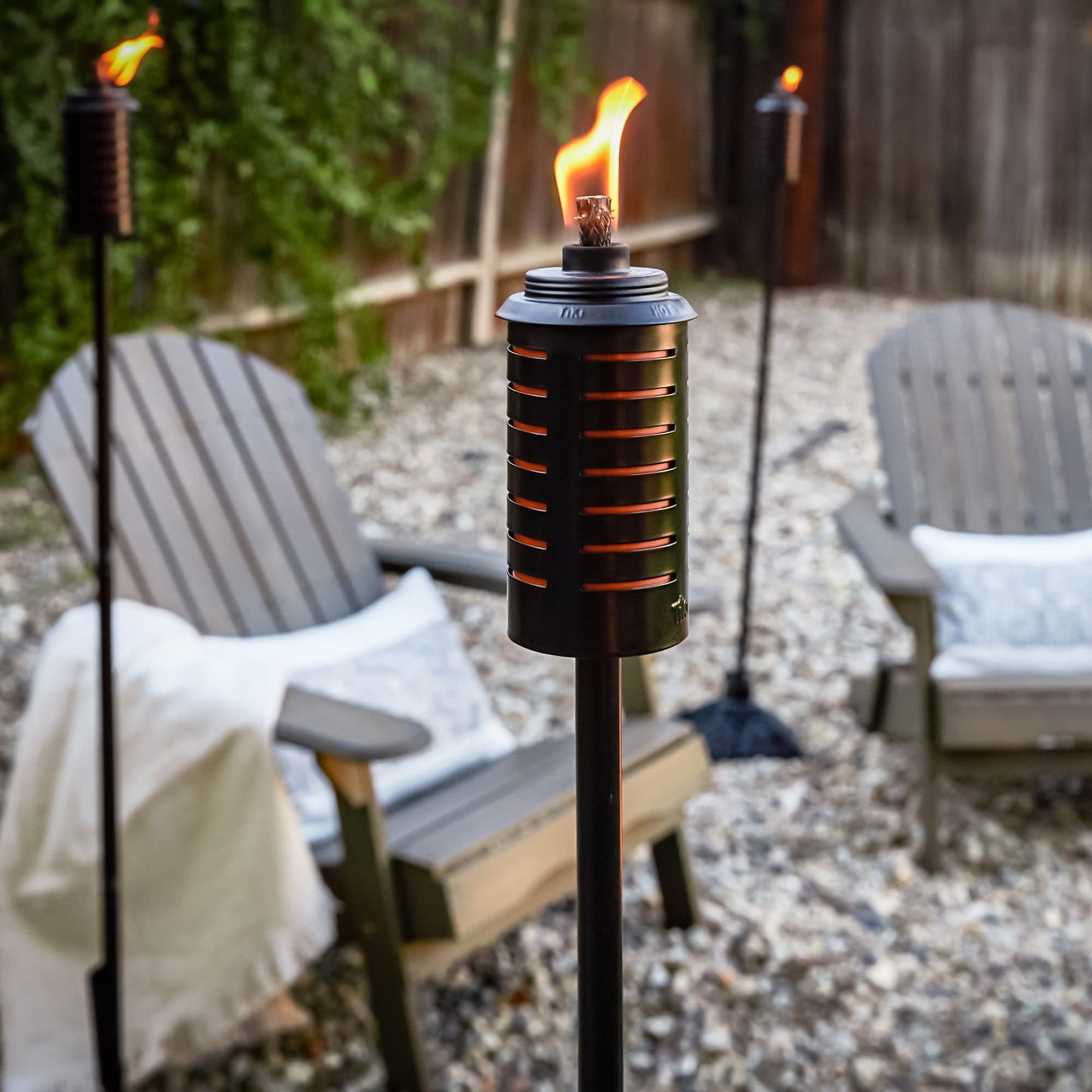 TIKI Metal Black & Orange Easy Install Outdoor Torches, 2-Pack - 65-Inch Decorative TIKI Torches for Patio, Lawn, Backyard & Garden