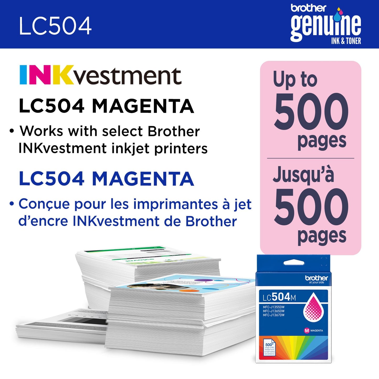 Brother Genuine LC504M Standard Yield Magenta Ink Cartridge (for use INKvestment 1355, 1365, and 1367 Printers)