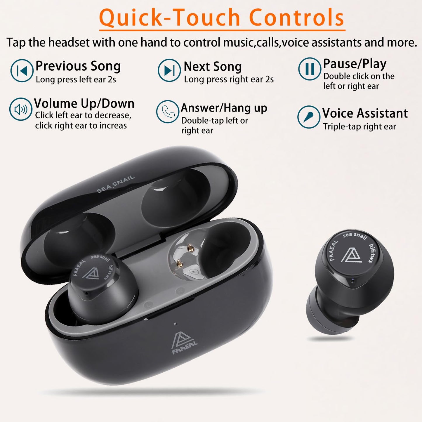 FAAEAL Bluetooth 5.3 Wireless Earbuds with Wireless Charging Case,Waterproof Stereo Headphones in Ear Built in Mic Headset Premium Sound with Deep…