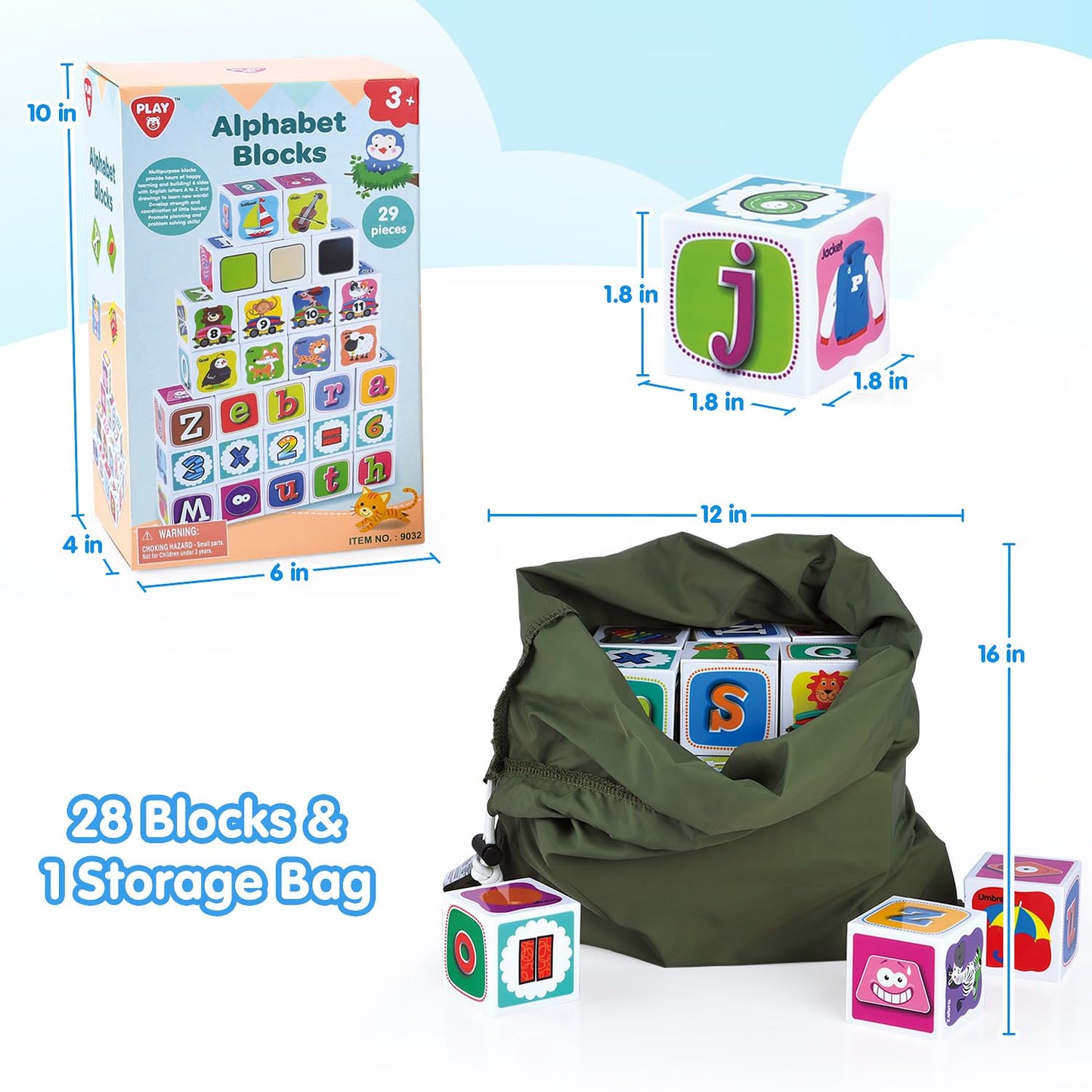 PLAY ABC 28pcs Toddler Building Blocks – Plastic Alphabet & Number Stacking Set, Montessori Preschool Learning Toys for Kids Ages 1-3