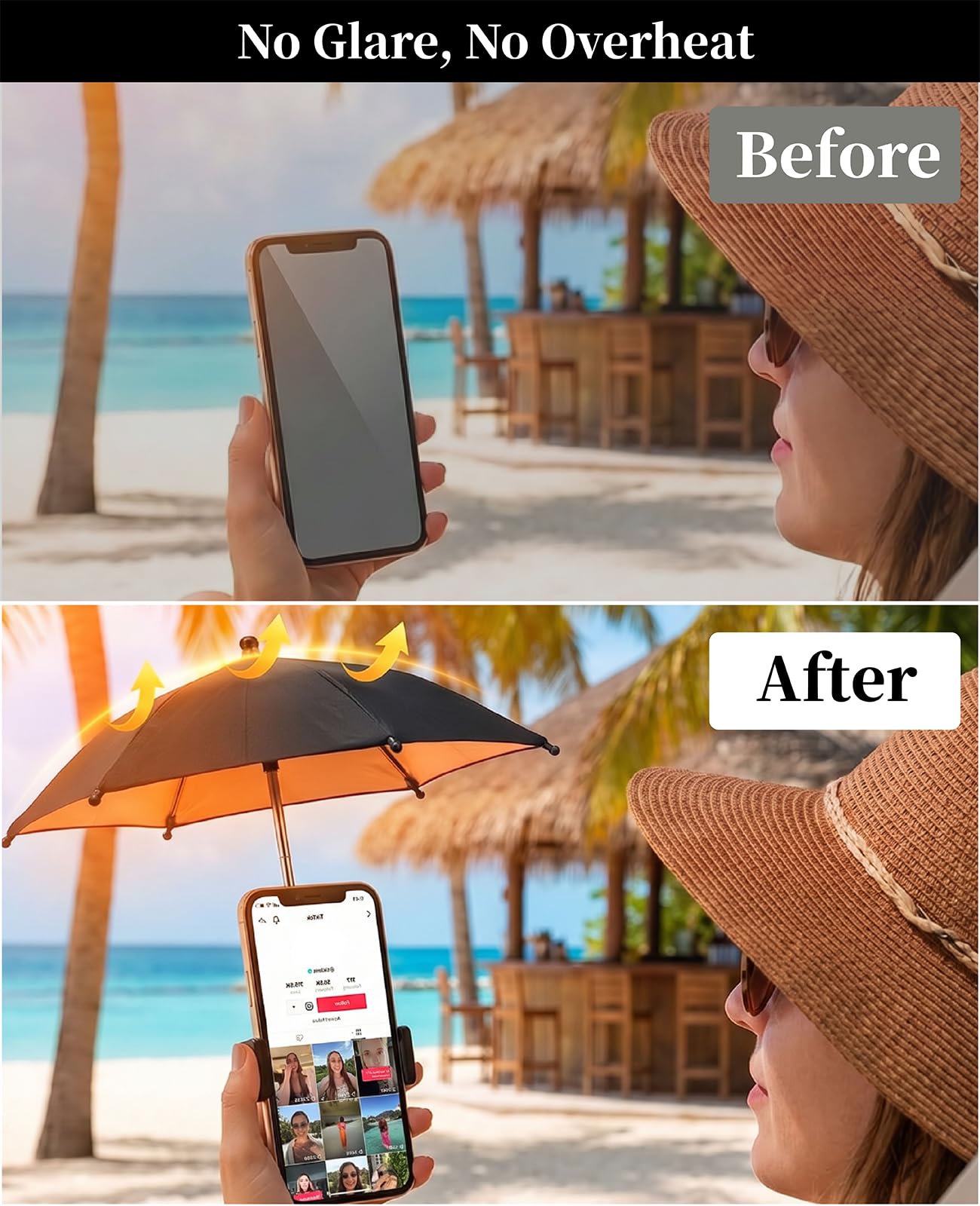Geyynow Strong Phone Sunshade Umbrella for iPhone/Android with Sturdy Clip - 360 Adjustable Mini Tanning Shade Cover - UPF 50+ UV Protection