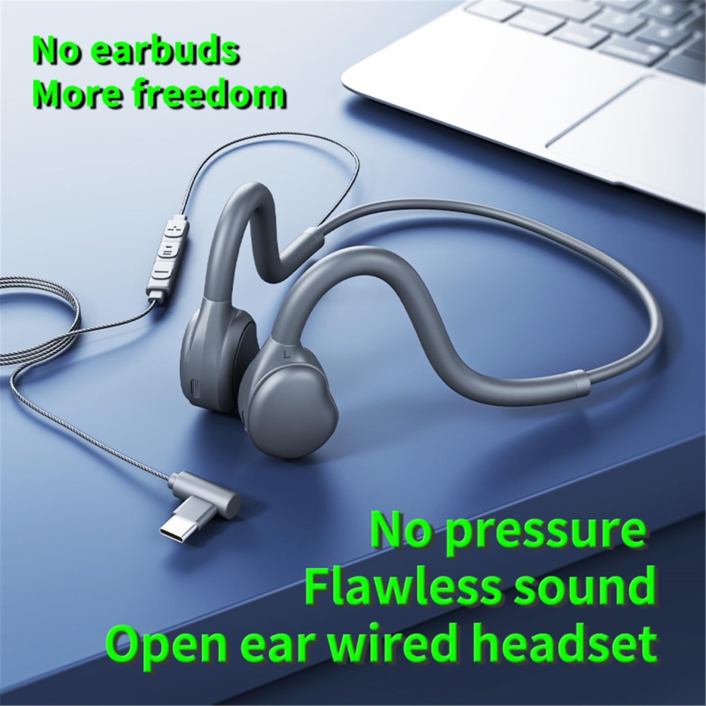 GZCRDZ Type-C Wired Headphones with Air Conduction Open Ear Headphones and Built-in Microphone Suitable for Outdoor Activities