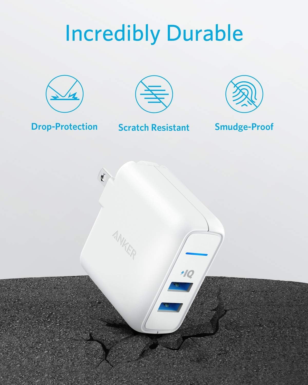 Anker 2-Port PowerPort 24W Wall Charger with PowerIQ Technology, Dual USB-A Ports, Fast Charging for iPhone, Samsung, Tablets, and More, Travel Design