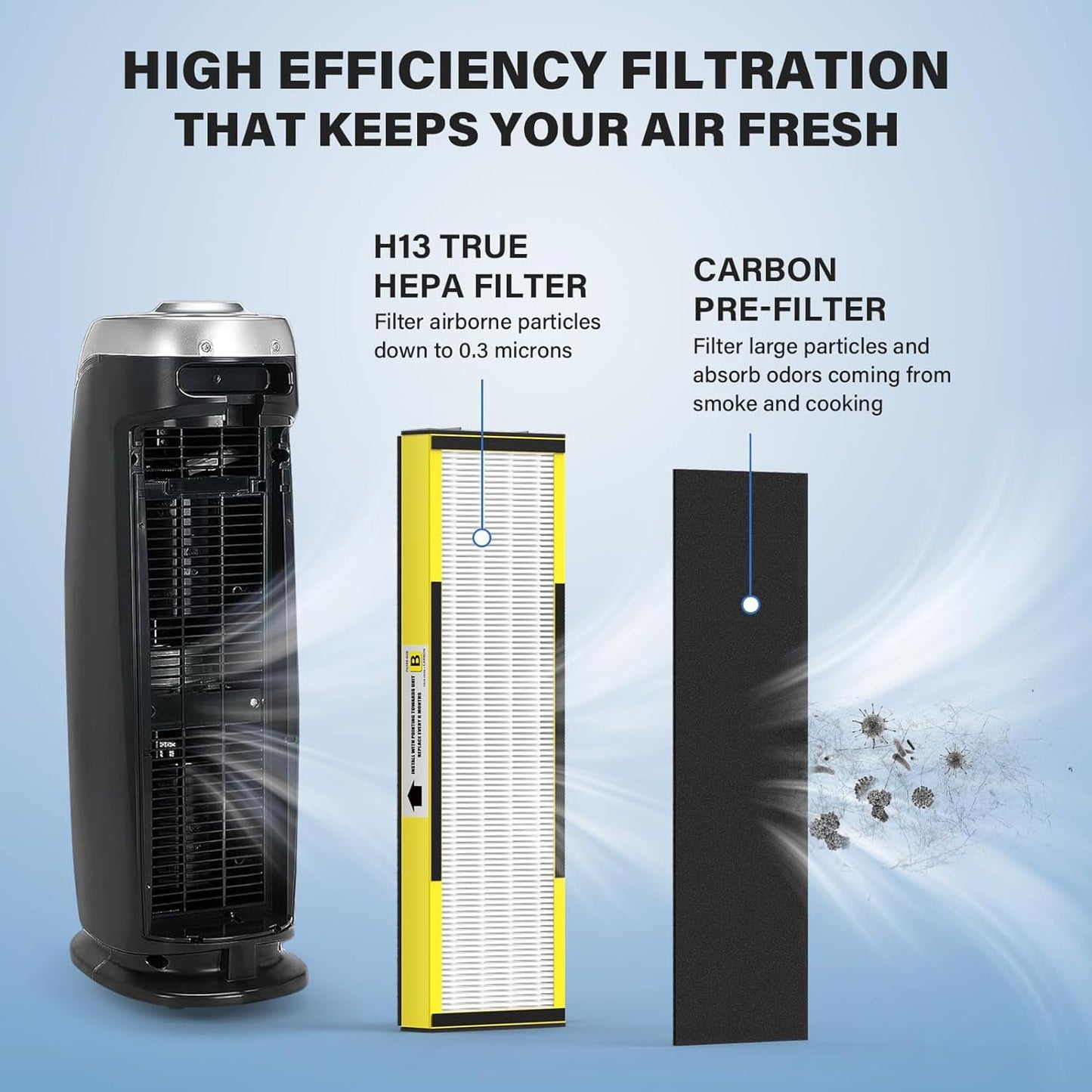 Air Purifier 2 Pack FLT4825 HEPA Replacement Filter B Compatible with AC4825 AC4825E AC4300 AC4800 AC4900 AC4850, 2 True HEPA Filters & 6 Activated
