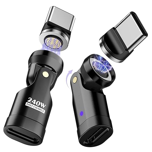 TiMOVO USB C Magnetic Adapter, (2 Pack) PD 240W Charging, Data Transfer, Right Angle C to C Adapter Extender for iPad/iPhone, Black
