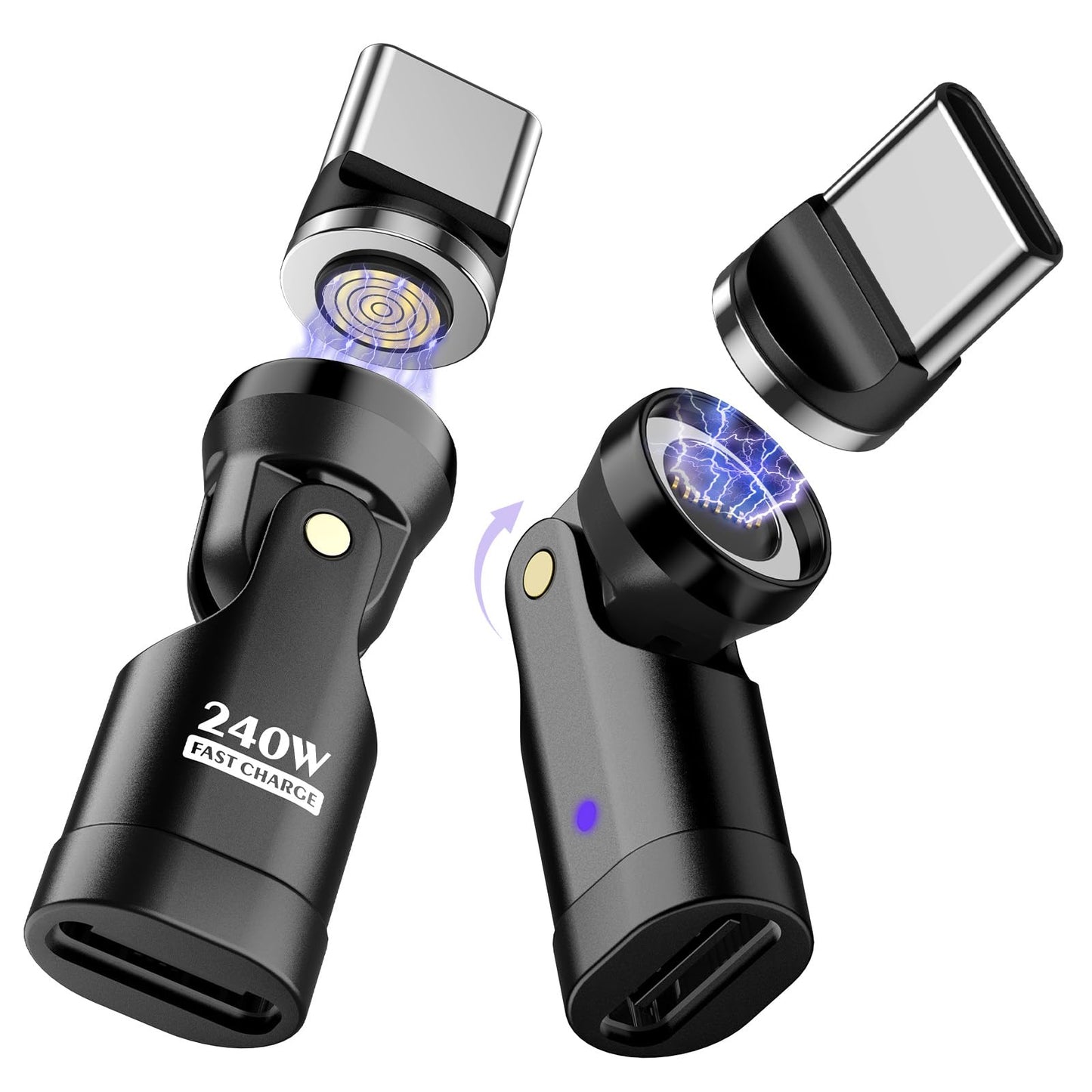 TiMOVO USB C Magnetic Adapter, (2 Pack) PD 240W Charging, Data Transfer, Right Angle C to C Adapter Extender for iPad/iPhone, Black