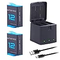 2-Pack Hero 12 11 10 9 Batteries with Type-C 3 Channel Battery Charging Station Power Fast Portable Accessory Compatible with Hero 12, Hero 11, Hero