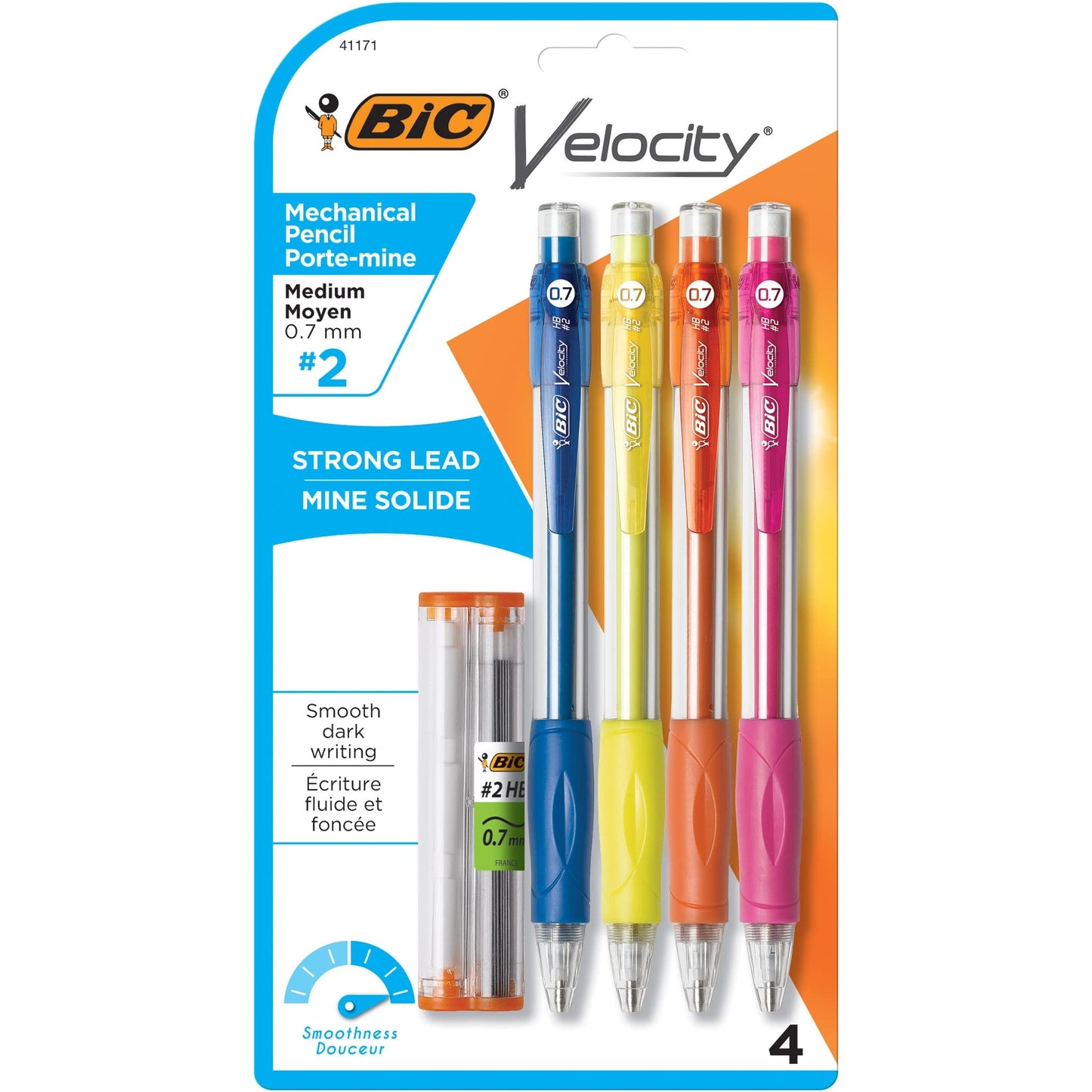 BIC Velocity Mechanical Pencils, With Colorful Barrel, Medium Point (0.7 mm), School Supplies for Students and Teachers, 4-Count Pack