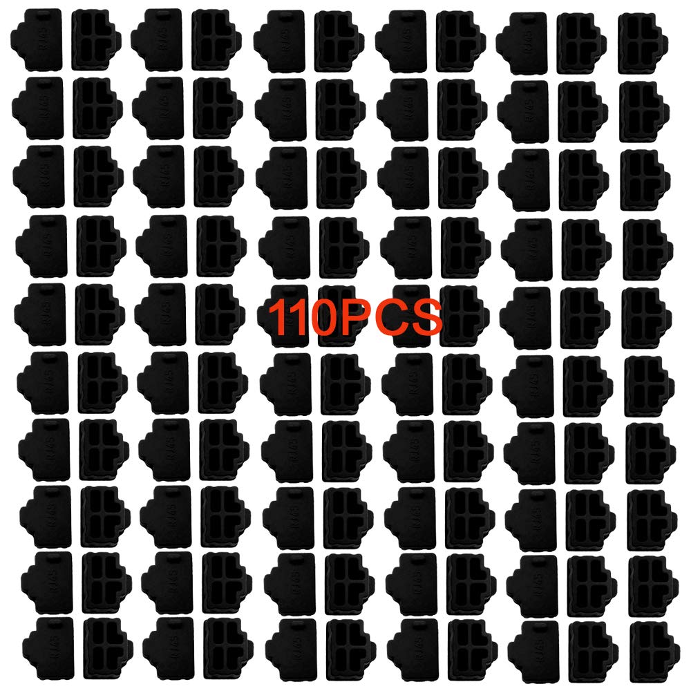 Silicone 110Pcs Ethernet Hub Port RJ45 Anti-Dust Cover Plugs Protector Stopper Cap for Female Port Black for TV,Computer,Other Devices.
