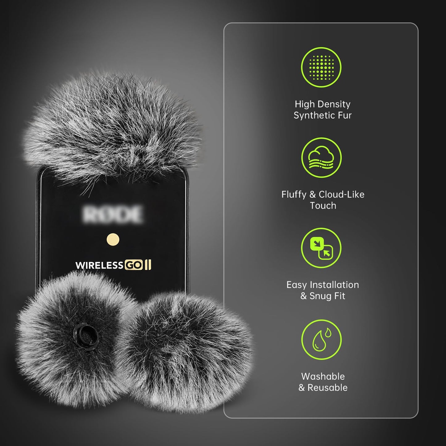 PhantAccy 4PCS Windscreen/Pop Filter for Rode Wireless Go II (2nd Gen) Microphones - Furry Mic Cover for Wind & Ambient Noise Reduction (Rode Wireless