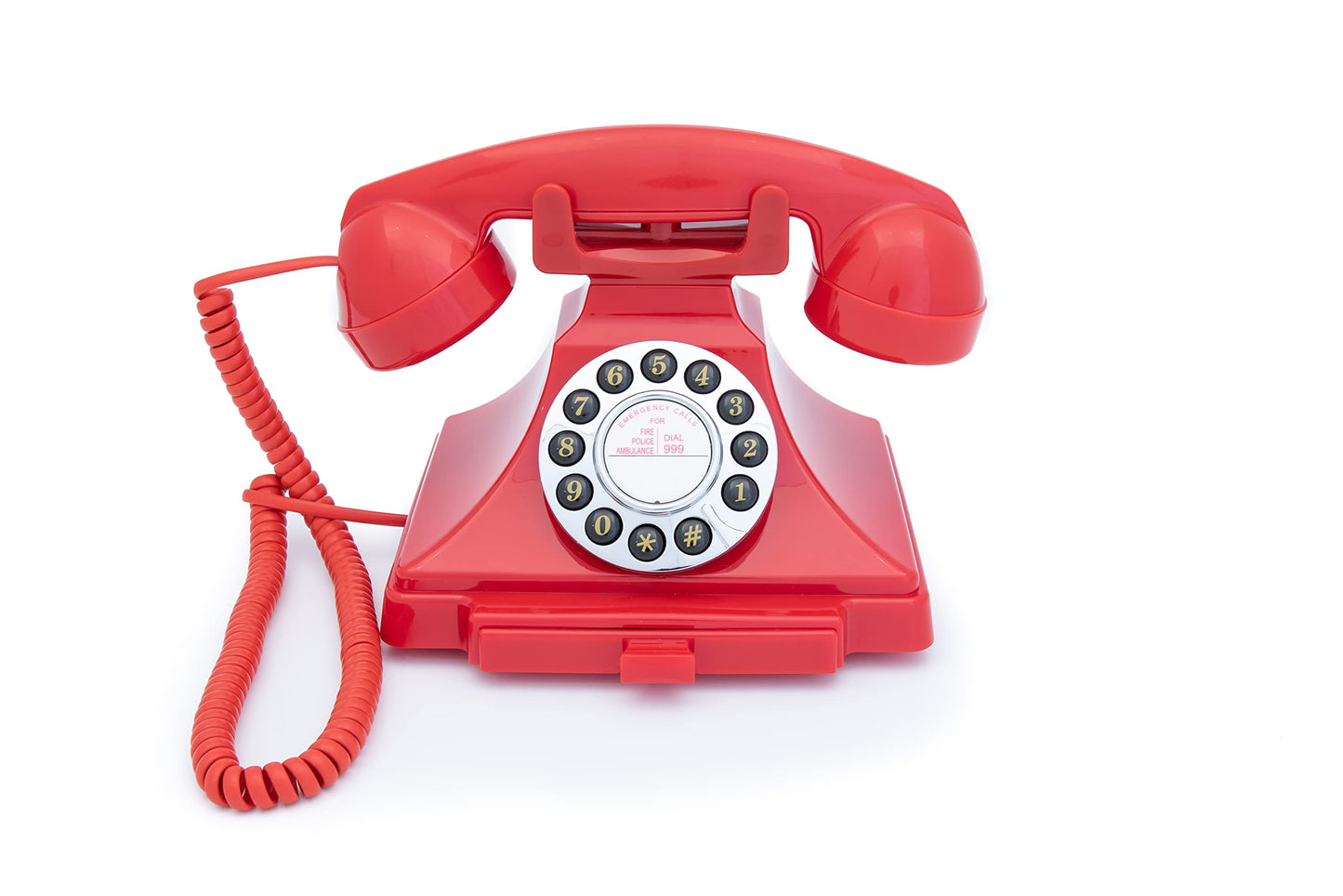 GPO Carrington Classic Retro Push-Button Phone - Pull-Out Tray, Traditional Bell Ring Tone - Red
