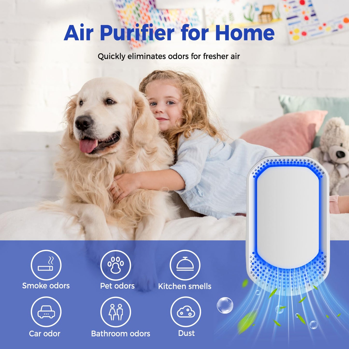 Oneluner Air Purifier for Home 4-Pack Plug-in Negative Air Ionizer Eliminates Strong Pet Odors from Litter Box, Kitchen, Bathroom Ozone-Free