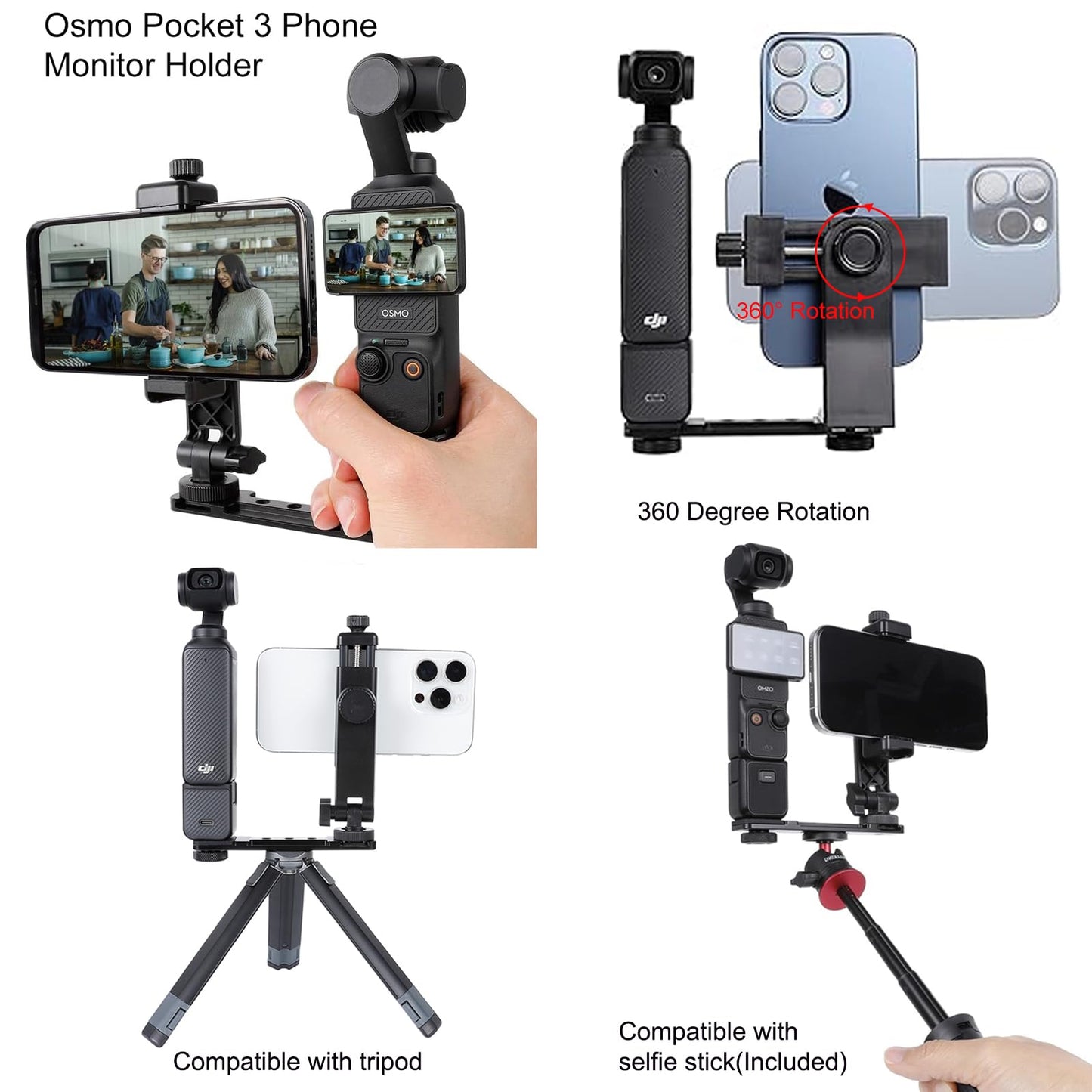 PellKing Accessories Kit for Osmo Pocket 3,Included Carrying Case,Magnetic Mount,Phone Monitor Holder,Selfie Stick,Mini Tripod,Desk Support