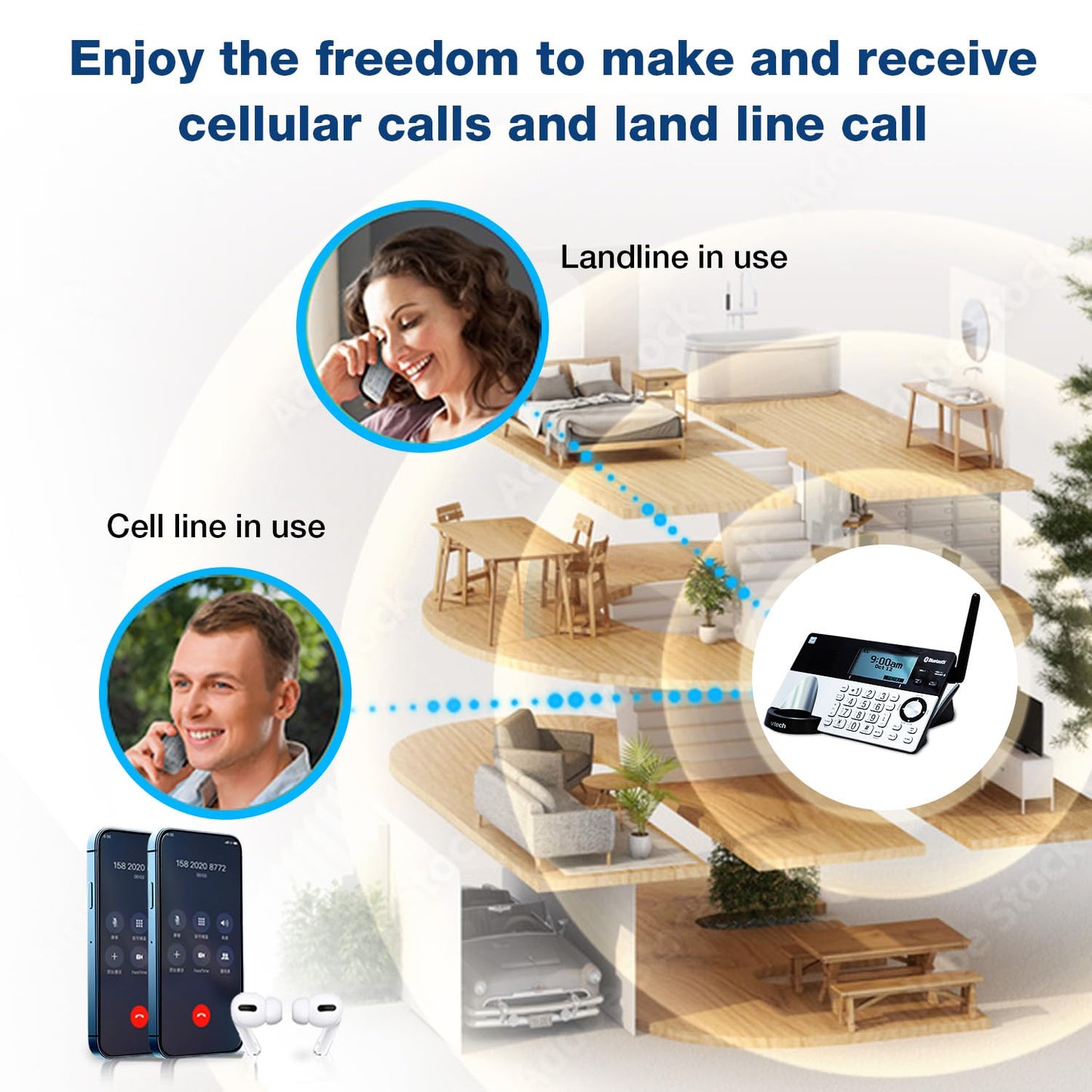 VTech IS8151-4 Super Long Range 4 Handset Cordless Phone for Home with Answering Machine, 2300 ft Range, Call Blocking, Bluetooth, Headset Jack, Power