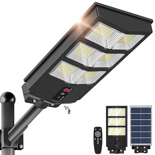 OKPRO 6000W Solar Lights Outdoor, 6500K Solar Street Light IP66 Waterproof, Solar Security Flood Lights Motion Sensor with Remote Control for Yard