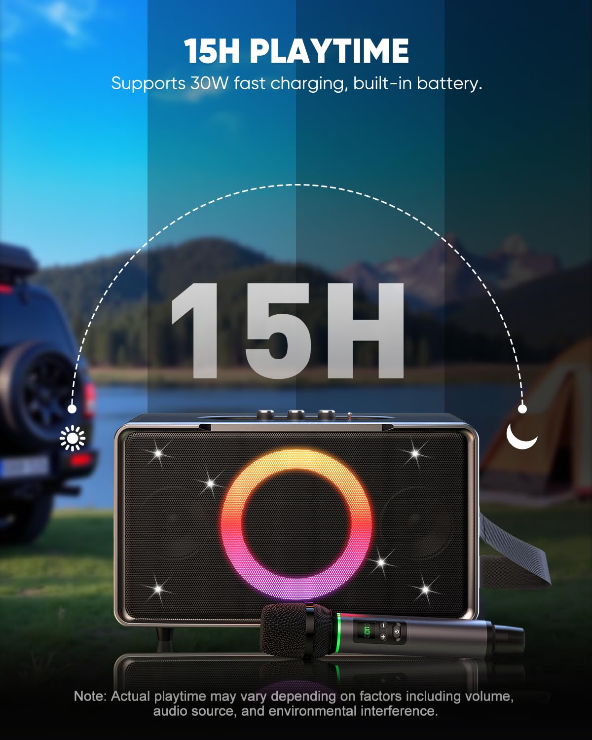 GFEEN Party Bluetooth Speaker: 100W Peak Loud! Deep Bass, 15H Playtime, Large Wireless Speakers, Powerful Sound, Light Show, Fast Charging