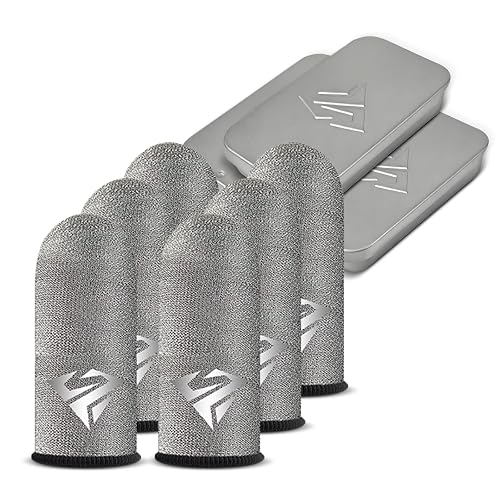 Ryetvok 6Pcs Gaming Finger Sleeves, 0.24mm Silver Fiber Anti-Sweat Thumb Sleeves for Mobile Gaming, Breathable Touchscreen Mobile Gaming Finger